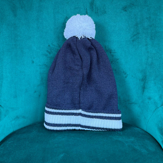 Striped Serenity Bobble Hat - Navy and White